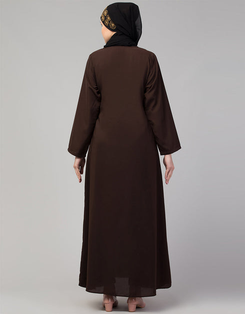 Modern Flare daily wear basic Casual Abaya In the Shade of Chocolate brown